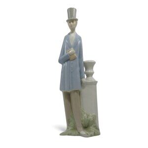 PORCEVAL Gentleman Candle Holder Figurine in Top Hat Spain Vintage 13"